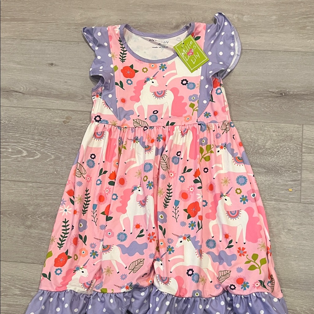 Pink and Purple Unicorn Kids Casual Dress